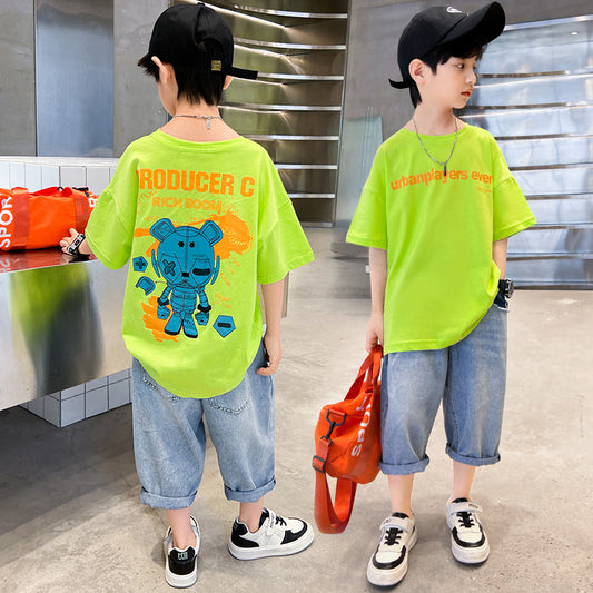 FU14042024-52 طقم ولادي صيفي قطعتين ( بلوزة + بنطلون)