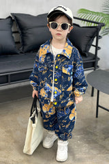 RM1227-17 طقم جينز برسومات مميزة بجي قطعتين ( جكيت + بنطلون)