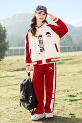 RM090424-3 بدلة سبورت قطني بناتي 3 قطع ( بلوزة + جكيت + بنطلون )