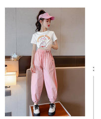 FU14042024-24 طقم بناتي صيفي قطعتين ( بلوزة + بنطلون)