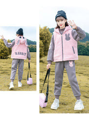 HBC040924-9 طقم بناتي شتوي تقيل مبطن فرو بالكامل 3 قطع ( بلوزة + فست + بنطلون)