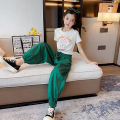 FU14042024-24 طقم بناتي صيفي قطعتين ( بلوزة + بنطلون)