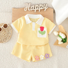 SSN040924-11 طقم بناتي صيفي قطعتين ( بلوزة + بنطلون)