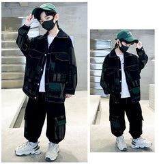 RM1227-21 طقم جينز خريفي ولادي ( جكيت + بنطلون )