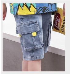 FU14042024-51 طقم ولادي صيفي جينز قطعتين ( بلوزة + بنطلون)