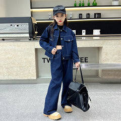 WZH191124-33 طقم جينز قطعتين ( جكيت + بنطلون + منديل )