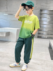 WZS040924-9 طقم ولادي صيفي قطني قطعتين (بلوزة + بنطلون)