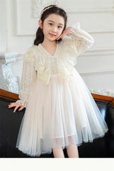 RM1231-06 فستان بناتي طبقات مزين باللولو والدانتيل