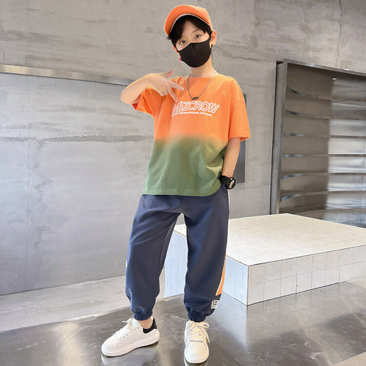 WZS040924-9 طقم ولادي صيفي قطني قطعتين (بلوزة + بنطلون)