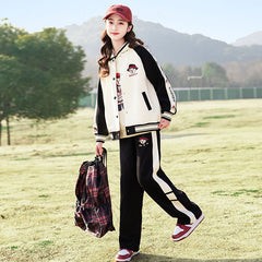 RM090424-3 بدلة سبورت قطني بناتي 3 قطع ( بلوزة + جكيت + بنطلون )