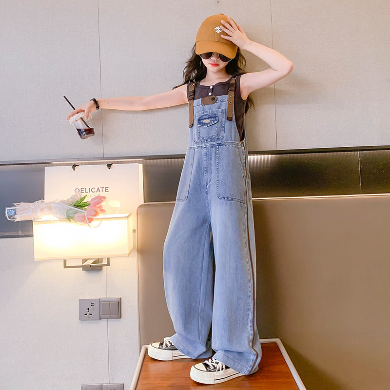 RM150424-5 طقم افرهول قطعتين ( بلوزة + افرهول جينز ناعم )