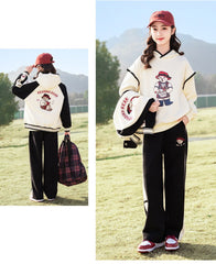 RM090424-3 بدلة سبورت قطني بناتي 3 قطع ( بلوزة + جكيت + بنطلون )