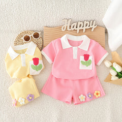 SSN040924-11 طقم بناتي صيفي قطعتين ( بلوزة + بنطلون)