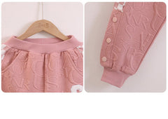 RM090424-6 بدلة رياضية تريننج قطن بناتي قطعتين ( بلوزة + بنطلون) رسومات بارزة خامة ممتازة