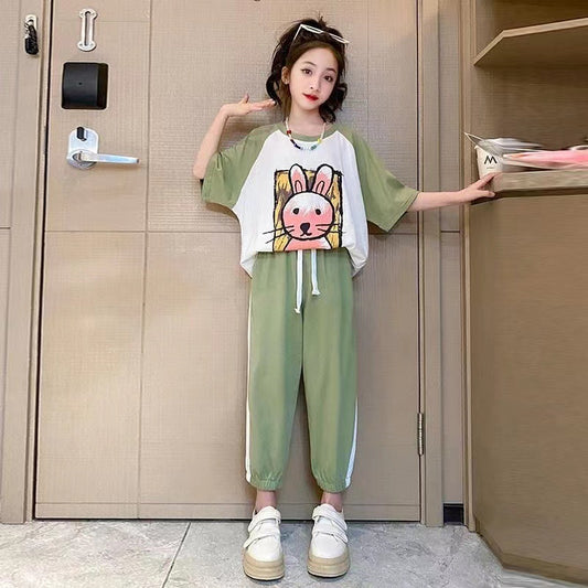 FU14042024-74 تريننج بناتي صيفي قطعتين ( بلوزة + بنطلون )