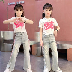 RM171223-24 طقم بناتي قطعتين ( بلوزة قطنية + بنطلون جينز )