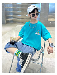 FU14042024-12 طقم ولادي صيفي قطعتين ( بلوزة + بنطلون)