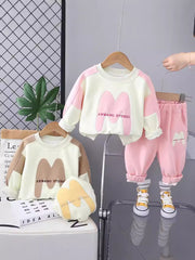 SSN040924-42  طقم ولادي قطن دافي خريفي ربيعي قطعتين (بلوزة + بنطلون )