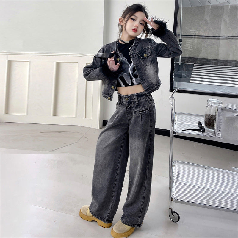 WZH191124-40 طقم جينز قطعتين ( جكيت + بنطلون)