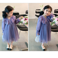 RM1231-06 فستان بناتي طبقات مزين باللولو والدانتيل