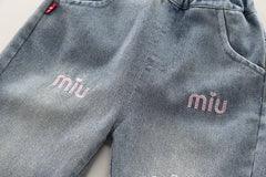 SSN040924-40 طقم بناتي جينز قطعتين ربيعي خريفي ( بلوزة + بنطلون جينز )