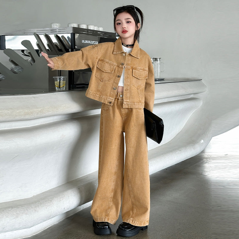 WZH191124-32 طقم جينز قطعتين ( جكيت + بنطلون)