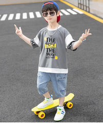 FU14042024-64 طقم ولادي صيفي قطعتين ( بلوزة + بنطلون)