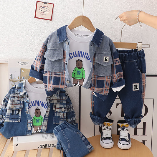 RM231223-39 طقم جينز 3 قطع ( جكيت + بلوز قطنية+ بنطلون)