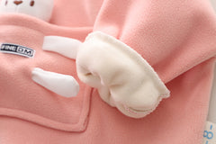 SSX220824-34 طقم بناتي أرنوب شتوي تقيل مبطن فرو بالكامل قطعتين ( بلوزة + بنطلون)