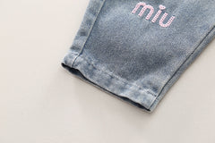 SSN040924-40 طقم بناتي جينز قطعتين ربيعي خريفي ( بلوزة + بنطلون جينز )