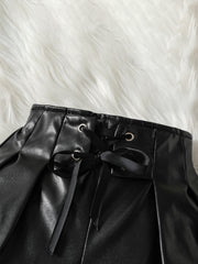 EU120424-48 طقم شورت شكل تنورة قطعتين ( بلوزة + شورت جلد )