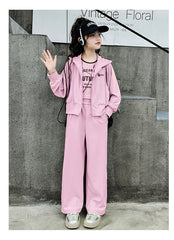 RM150424-3 طقم بناتي سبورت 3 قطع ( بلوزة + جكيت + بنطلون)