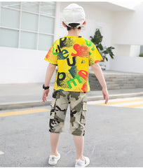 SS-2333B طقم ولادي كتان جيشي + بلوز قطنية