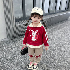 SSN040924-6 طقم بناتي قطعتين قطن خريفي ربيعي دافي ( بلوزة + بنطلون)