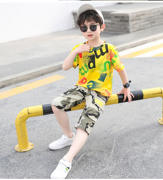 SS-2333B طقم ولادي كتان جيشي + بلوز قطنية