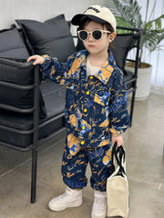 RM1227-17 طقم جينز برسومات مميزة بجي قطعتين ( جكيت + بنطلون)