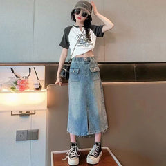 FU14042024-2 طقم بناتي صيفي قطعتين ( بلوزة+ تنورة)