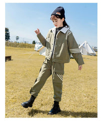 HBC040924-2 طقم بناتي شتوي مبطن فرو بالكامل قطعتين ( جكيت + بنطلون )