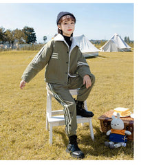 HBC040924-2 طقم بناتي شتوي مبطن فرو بالكامل قطعتين ( جكيت + بنطلون )