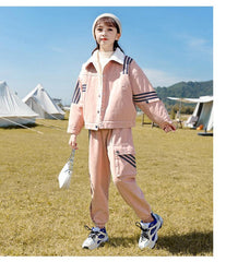 HBC040924-2 طقم بناتي شتوي مبطن فرو بالكامل قطعتين ( جكيت + بنطلون )