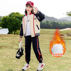 HBC040924-10 طقم بناتي شتوي مبطن فرو قطعتين ( جكيت + بنطلون)