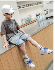 FU14042024-34 طقم ولادي قطعتين ( بلوزة + بنطلون جينز )