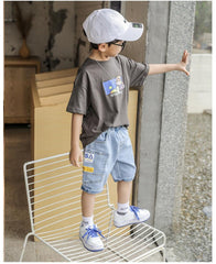 FU14042024-34 طقم ولادي قطعتين ( بلوزة + بنطلون جينز )