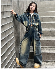 WZH191124-12 طقم جينز قطعتين ( جكيت + بنطلون)