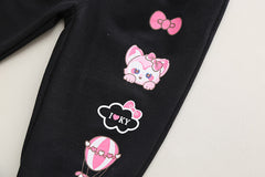 SSN040924-29 طقم بناتي قطن دافي خريفي ربيعي قطعتين ( بلوزة + بنطلون)