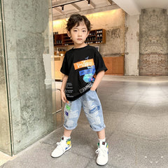 FU14042024-27 طقم ولادي قطعتين ( بلوزة + شورت)