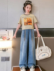 FU14042024-17 طقم بناتي قطعتين ( بلوزة + بنطلون جينز)