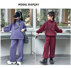 WZH191124-19 بدلة قطن تقيل شتوي ومبطنة من الداخل بالكامل فرو قطعتين ( بلوزة + بنطلون)