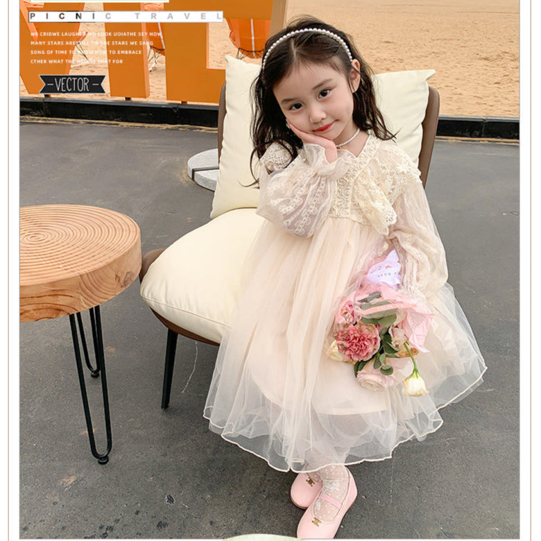 RM1231-06 فستان بناتي طبقات مزين باللولو والدانتيل
