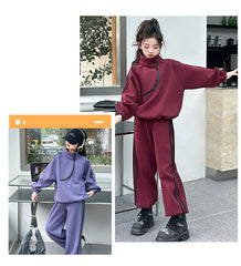 WZH191124-19 بدلة قطن تقيل شتوي ومبطنة من الداخل بالكامل فرو قطعتين ( بلوزة + بنطلون)